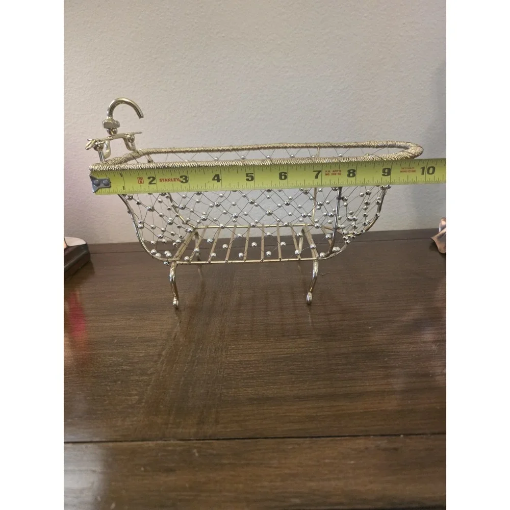 Gold Wire Beaded Clawfoot Bathtub Basket Bathroom Vanity Caddy Towel Soap Holder